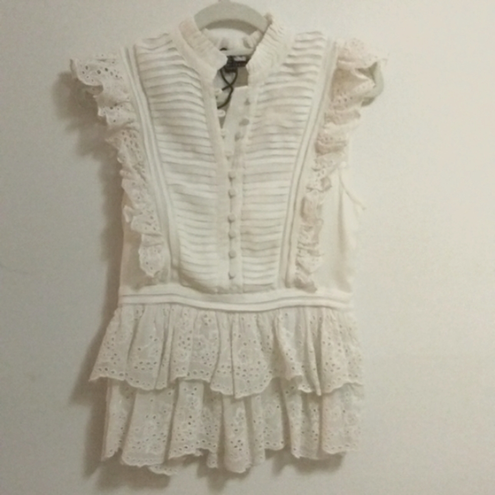 NWOT All Saints Lola embroidered eyelet tiered white blouse XS/US2 - Picture 2 of 2